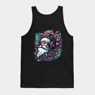 Santa Claus with headphones on his ears listening to music Tank Top